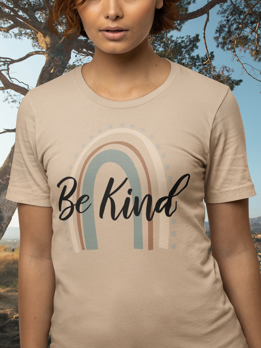 Be Kind Rainbow T-Shirt- Tan