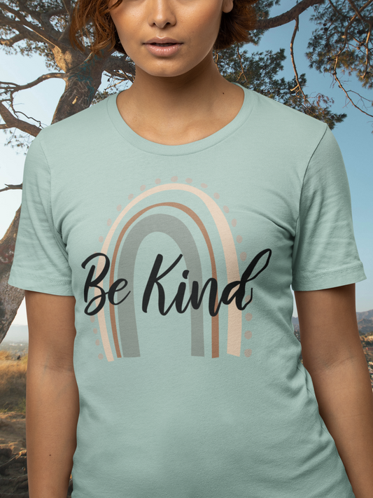 Be Kind Rainbow T-Shirt- Heather Prism Dusty Blue