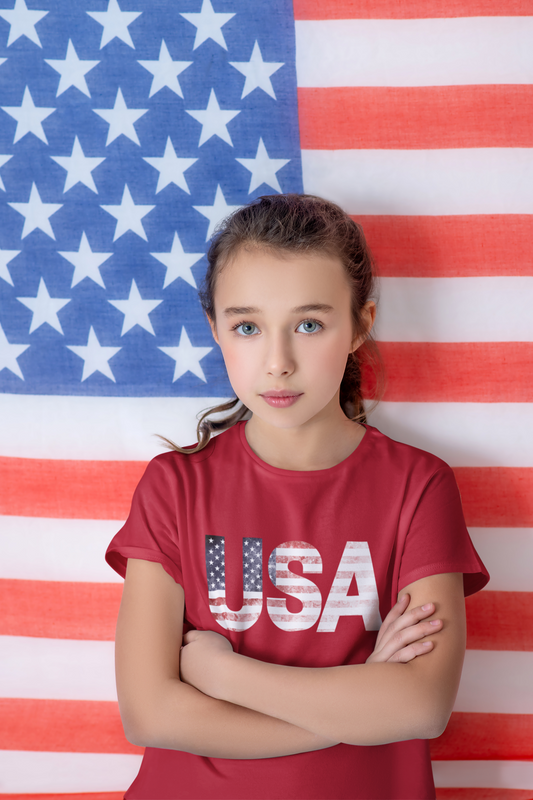 Youth USA Flag T-Shirt -Red